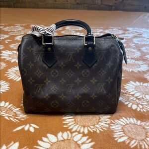 Louis Vuitton Soeedy 25 Monogram Canvas Top-Handle Satchel in Dark Brown